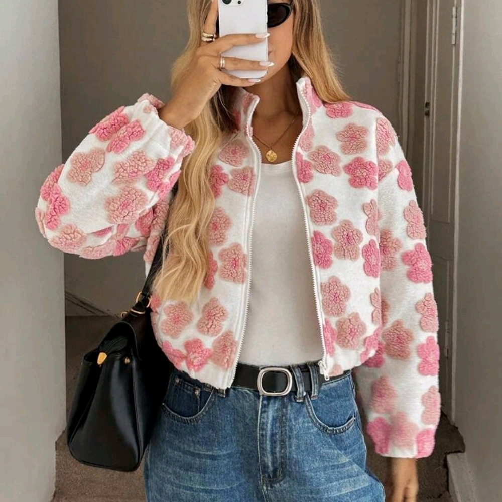 Floral Pink and White Women's Jacket